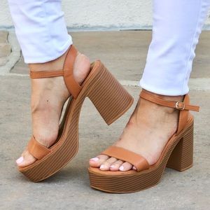 Brown Open Toe Ankle Strap High Heels